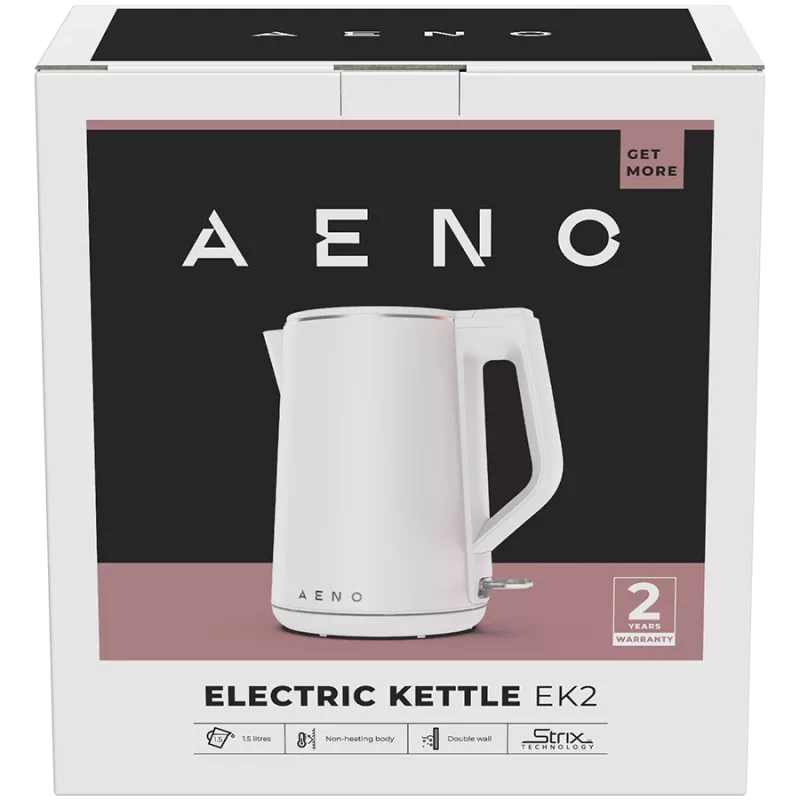 AENO elektrinis virdulys EK2: 1850-2200W, 1,5 l, Strix, dvigubos sienelės, neįkaitantis korpusas, automatinis išsijungimas, apsauga nuo virimo be vandens