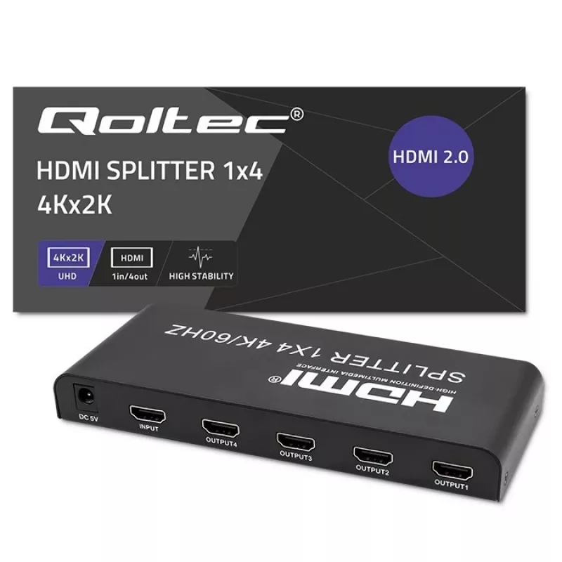 Qoltec 51799 Aktyvus HDMI skirstytuvas 4 x HDMI 4K x 2K | 6Gb/s | 60Hz