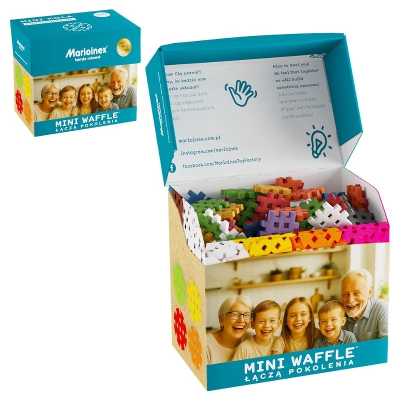 Marioinex Mini Waffle konstruktoriaus blokeliai Senior Set – 200 vnt., įvairiaspalviai, nuo 6 metų