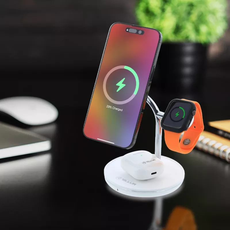 Belaidis stalo įkroviklis Tellur TLL151391 3in1 MagSafe greitasis įkrovimas telefonui, laikrodžiui ir ausinėms