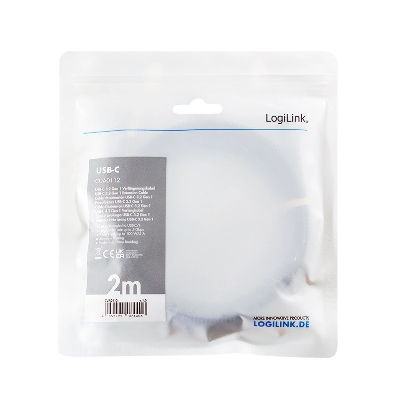 USB 3.2 Gen1 ilginimo laidas USB-C (vyriškas) į USB-C (moteriškas), PD, 2 m