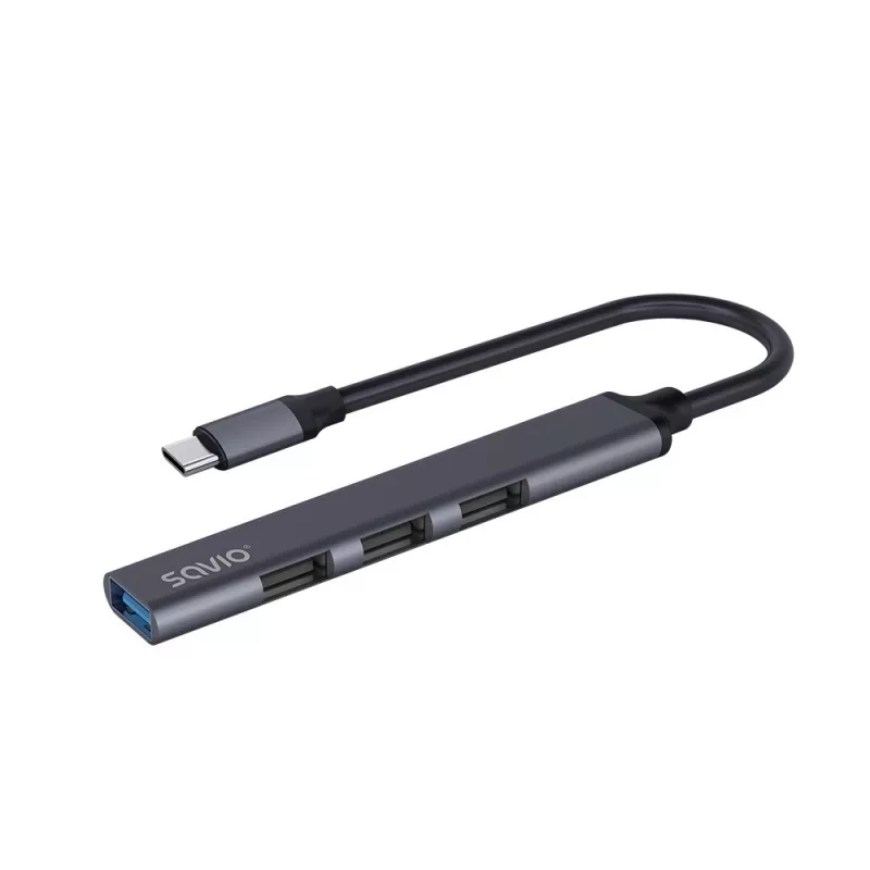 USB 3.0 4 prievadų sąsajos šakotuvas SAVIO AK-71 su USB-C laidu, 5000 Mbit/s, 2 metų garantija