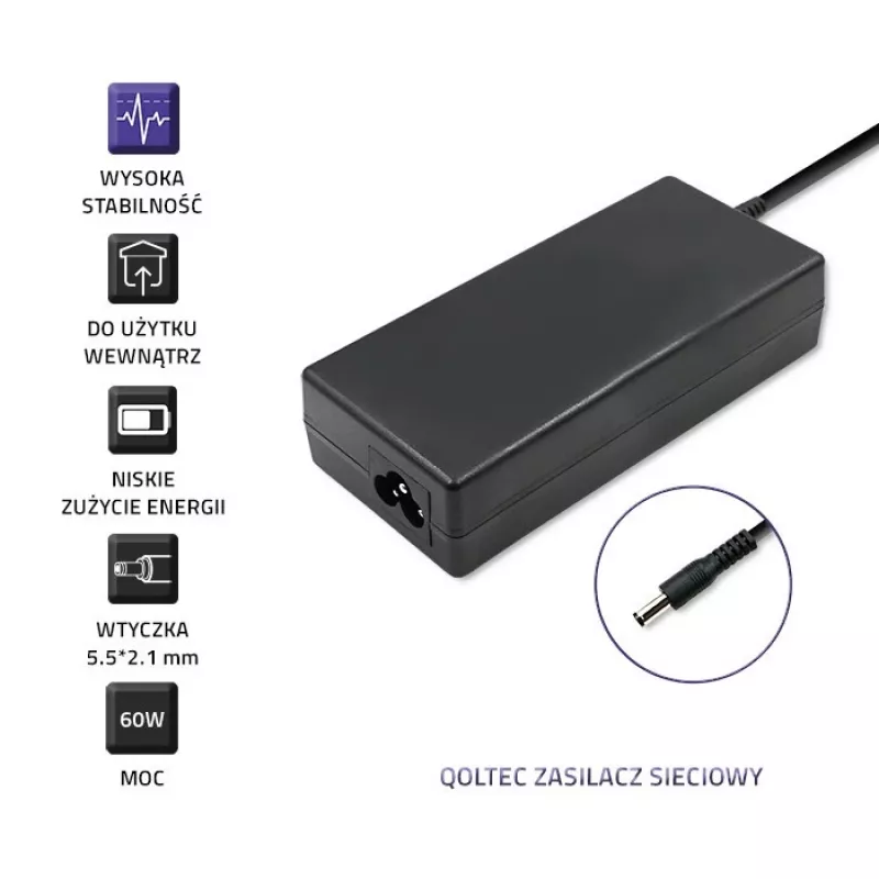 Maitinimo adapteris Qoltec 50797 juodas, 1,16 m laidas, nešiojamam kompiuteriui