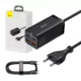 Baseus GaN3 100/65W stalinis įkroviklis su Quick Charge QC 3.0/4.0 USB-C, tinka iPhone 15, Huawei, Xiaomi, MacBook