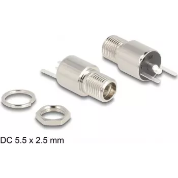 DeLOCK DC lizdas 5,5 x 2,5 mm moteriškas, montuojamas į skydą, litavimo versija, 20 V, 9 A