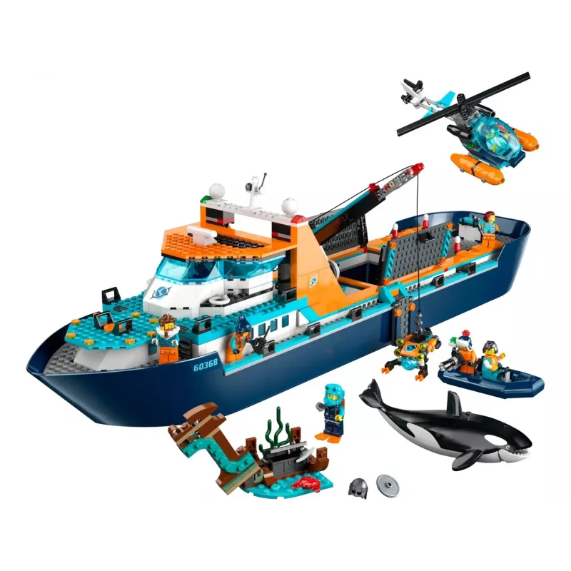 Konstruktorius LEGO City Arkties tyrinėjimų laivas 60368 — 815 dalių, 7+ metai, 4 minifigūrėlės