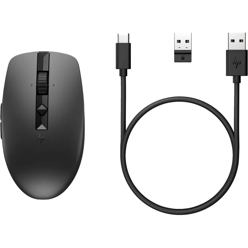HP 710 įkraunama tyli pelė, ambidekstrinė, RF belaidė + Bluetooth, 3000 DPI, juoda
