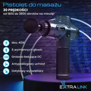 Masažinis pistoletas Extralink MSG-01-PRO 3800 RPM 6 antgalių