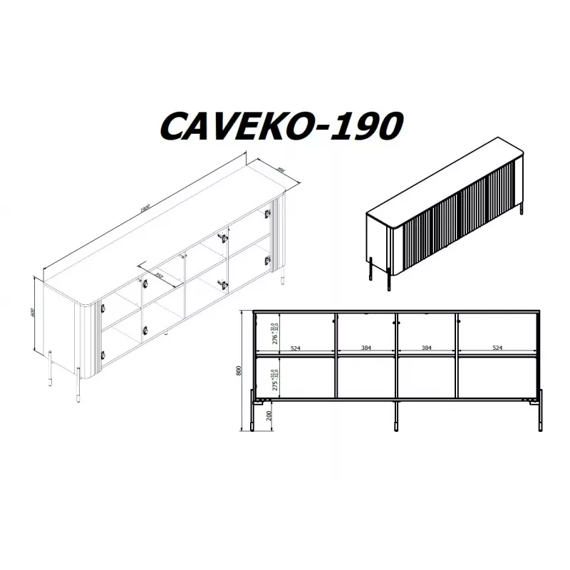 Cama VERA komoda 190x40x80 kašmyro matinis