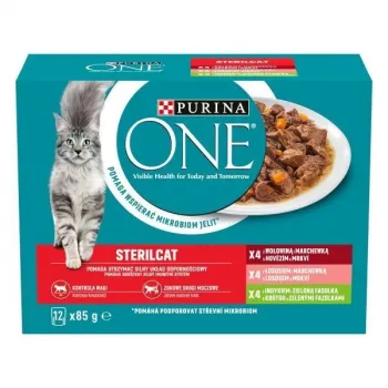 Šlapias kačių ėdalas Purina Nestlé Sterilcat Mix Flavours multipaketas 12x85 g, suaugusioms, 78% drėgmės, 13% baltymų