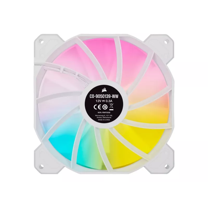 Corsair iCUE SP140 RGB ELITE 140 mm baltas ARGB reversinės mentės PWM korpuso ventiliatorius 2 vnt. pakuotė