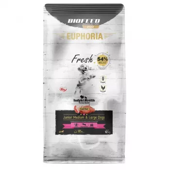 EUPHORIA Fresh Junior Medium & Large šunims Kalakutiena su triušiu - sausas šunų ėdalas - 12kg
