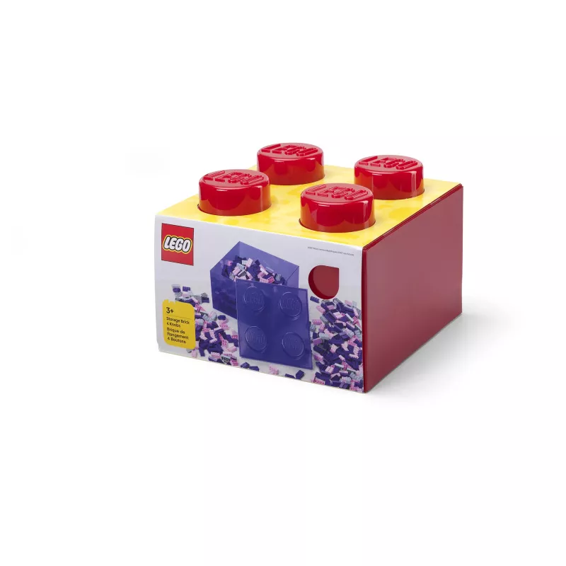LEGO Storage Brick 4 laikymo dėžė su dangčiu, raudona permatoma