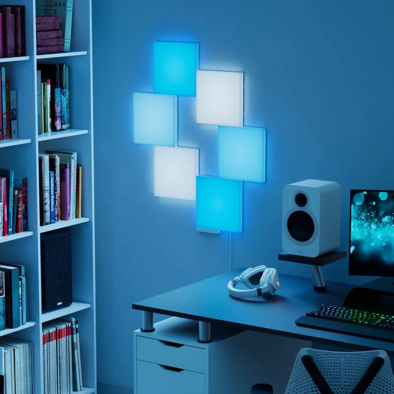 LED skydinis šviestuvas Nanoleaf N8100K02-6BS — kvadratinis RGB, 6 vnt., AC 100–240 V, montavimas ant sienos