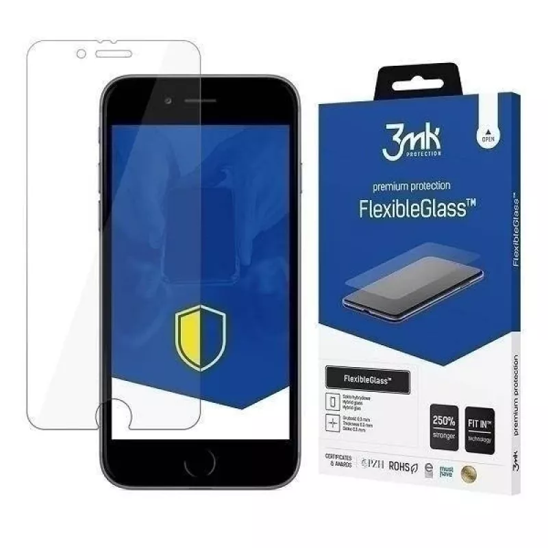 Apsauginis stiklinis filmas 3MK Flexible Glass, skirtas iPhone SE 2020, 0,3 mm, permatomas