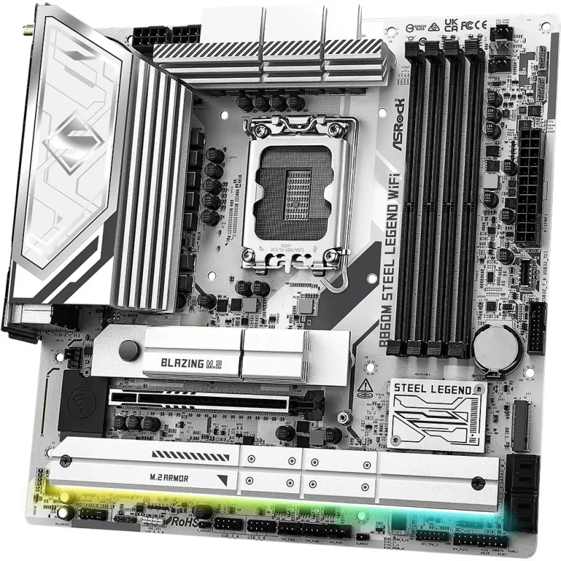 Pagrindinė plokštė ASRock B860M Steel Legend WiFi — Intel B860, LGA 1851, micro-ATX, DDR5, 4 DIMM, Wi-Fi 6E, 2.5GbE