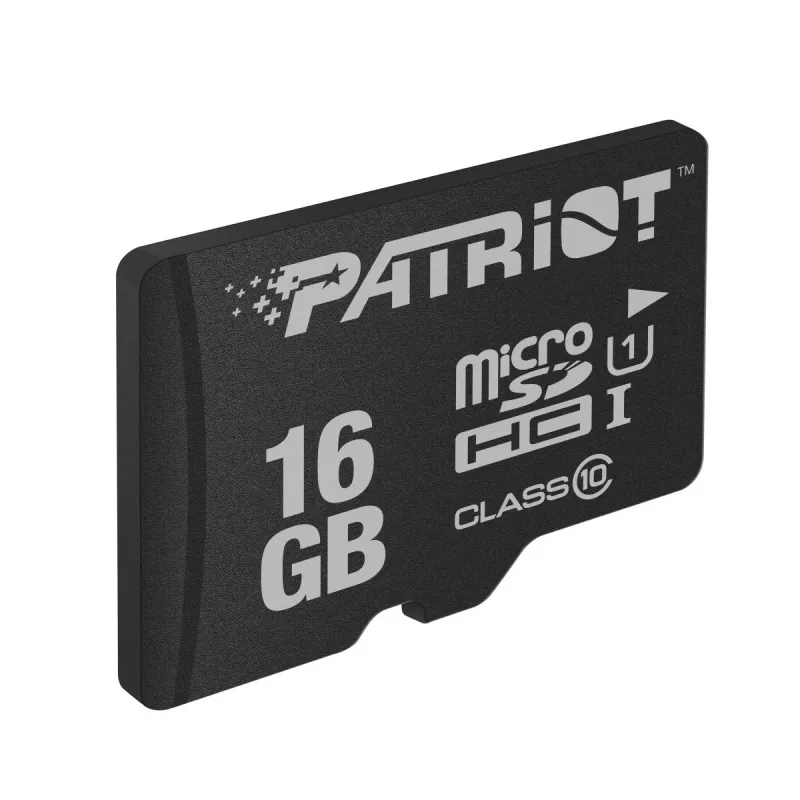 PATRIOT PSF16GMDC10 microSDHC atminties kortelė — 16 GB, Class 10, UHS-I (U1), 80 MB/s, juoda