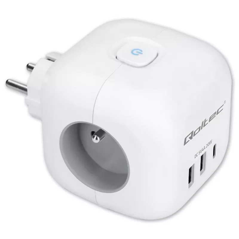 QOLTEC 52548 ilginimo lizdas su 3×AC kištukiniais lizdais ir USB prievadu