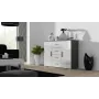 Sideboard Cama Meble UNI pilkos/baltos spalvos blizgesys, 2 durys, 2 lentynos, 1320×380×920 mm