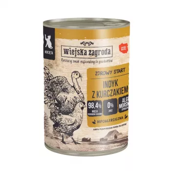 WIEJSKA ZAGRODA Kittens kalakutiena su vištiena – šlapias ėdalas katėms – 400g
