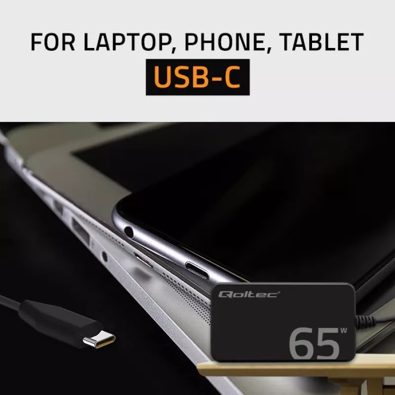 QOLTEC 65W GaN Super Fast SLIM PD 5-20V 3.25A USB-C įkroviklis