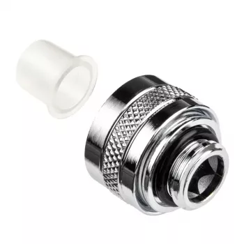Alphacool 17470 jungtis — žalvarinis chromuotas PC vandens aušinimo jungtis, aukštis 20 mm, svoris 23 g
