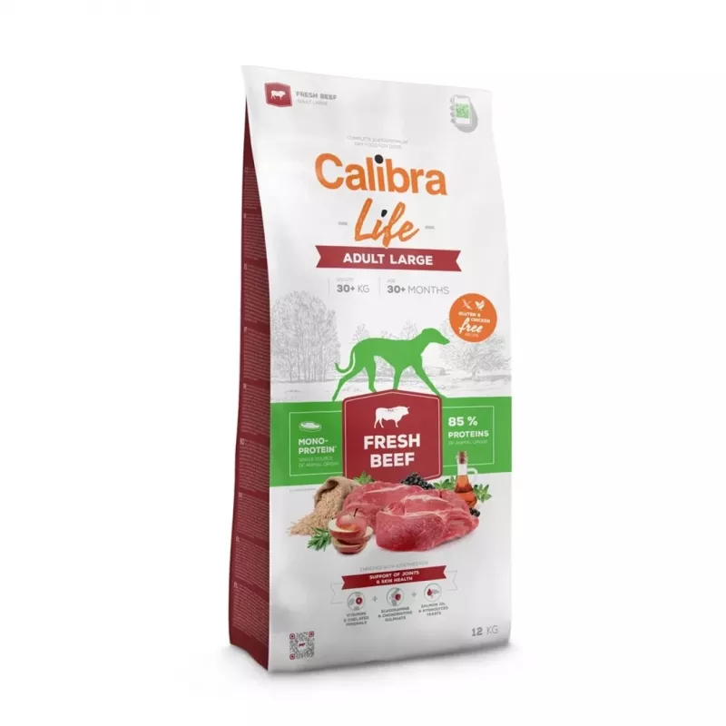 Calibra Dog Life Adult sausas ėdalas stambių veislių šunims su šviežia jautiena, 12 kg