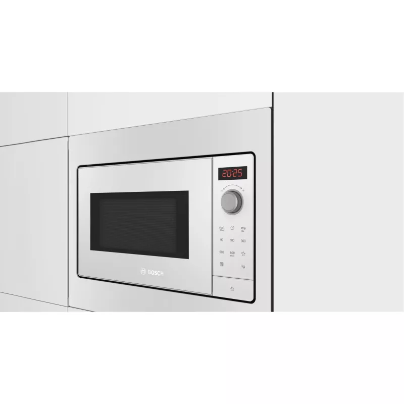 Įmontuojama mikrobangų krosnelė Bosch BFL523MW3, 800 W, 20 L, balta, liečiamas ir sukamas valdymas