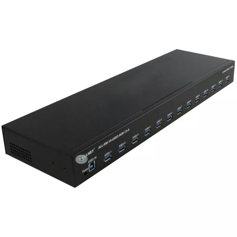USB 3.0 mazgas ALLNET ALL-RM-19-USB3-HUB-13-A – 13 prievadų, montuojamas į stelažą, 48,30 cm