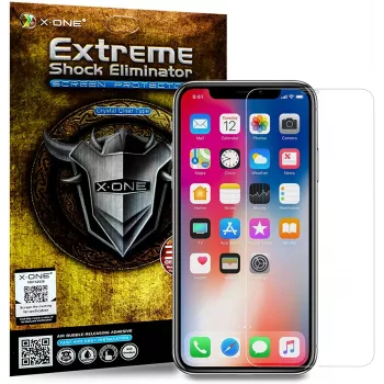 Apsauginis stiklas X-ONE Extreme Shock Eliminator, skirtas iPhone X – juodos spalvos, atsparus smūgiams, patvarus