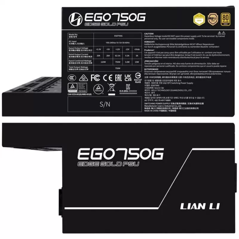 Maitinimo blokas LIAN LI EDGE GOLD 750 – 750 W, 80 PLUS Gold, aktyvus PFC
