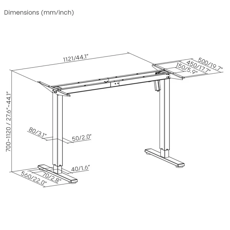 Ergo Office elektrinis reguliuojamo aukščio stalas, maks. aukštis 1160mm, maks. apkrova 80kg, be stalviršio, juodas, ER-400 B