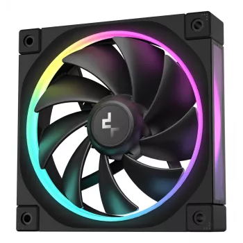 Korpuso ventiliatorius DeepCool FL12 120 mm, PWM, 500–2150 RPM, 55 CFM, 2,82 mmH2O, FDB, kelių spalvų LED, juodas