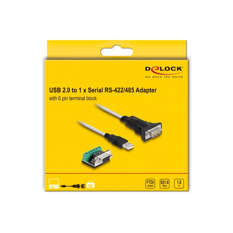 DeLOCK 63465 Serijinis kabelis USB-A į DB-9, 1,8 m, juodas/skaidrus