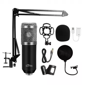 Mikrofonas MEDIA-TECH MT397S – laidinis, XLR jungtis, 20–20000 Hz, 150 Ω, -32 dB, 2,4 m laidas, stalinis stovas, juodas