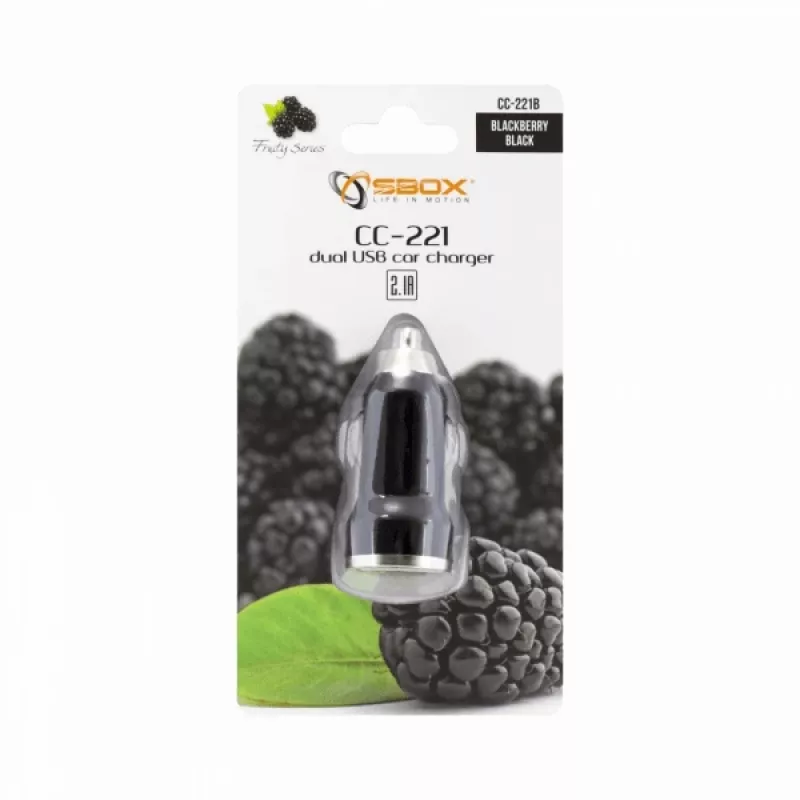 Sbox CC-221B Dvigubas USB automobilinis įkroviklis CC-221B gervuoginė juoda