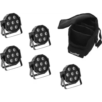 LED prožektorių rinkinys EUROLITE SLS-7 HCL 5x su minkštu krepšiu