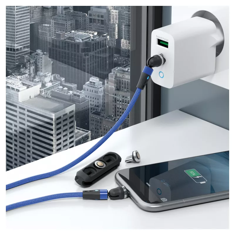 USB laidas RealPower MagneticCharge2 1 m mėlynas greitam įkrovimui ir duomenų perdavimui