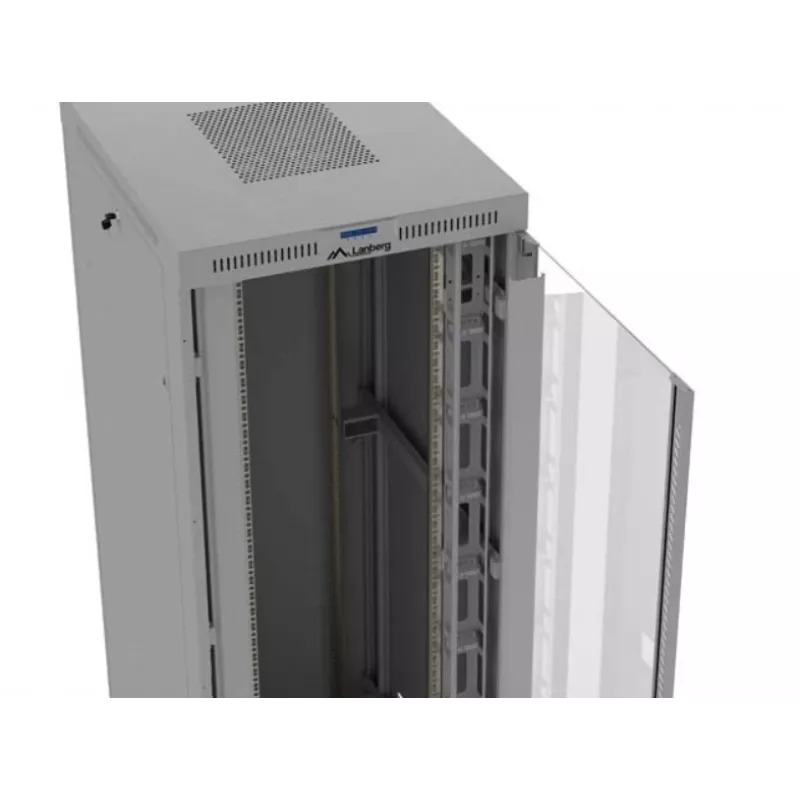 Stovimas serverio stovas LANBERG FF01-8047-12SL 47U 800x1000 mm pilkas su priekinėmis ir galinėmis stiklinėmis durelėmis bei vieta LCD ekranui