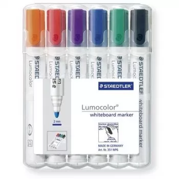 Markeris Staedtler Lumocolor 351 baltajai lentai, 6 vnt., kulkos formos antgalis