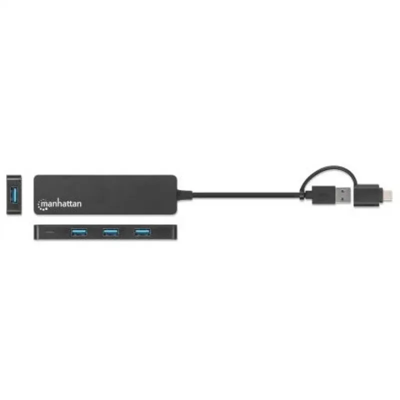 Manhattan USB-C & USB-A jungties stotelė / USB šakotuvas, 4x USB-A, 5 Gbps (USB 3.2 Gen1), maitinamas per USB