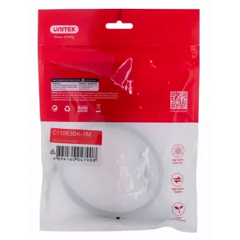 UNITEK 2.0 4K60Hz plokščias 1 m C11063BK-1M HDMI laidas 1 m HDMI A tipo (standartinis) juodas