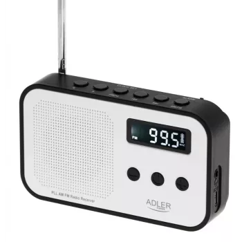 Nešiojamas skaitmeninis radijas Adler AD 1907 – AM/FM, skaitmeninis derintuvas, žadintuvas, USB-C, 600 mAh baterija, LCD, 20 stočių atmintis, teleskopinė antena