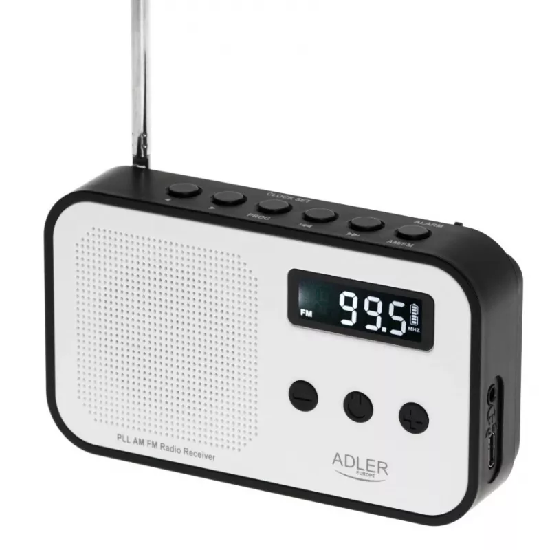 Nešiojamas skaitmeninis radijas Adler AD 1907 – AM/FM, skaitmeninis derintuvas, žadintuvas, USB-C, 600 mAh baterija, LCD, 20 stočių atmintis, teleskopinė antena