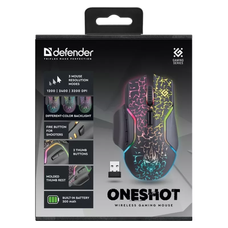 Defender Oneshot GM-067 žaidimų pelė, dešinei rankai, belaidė RF + USB