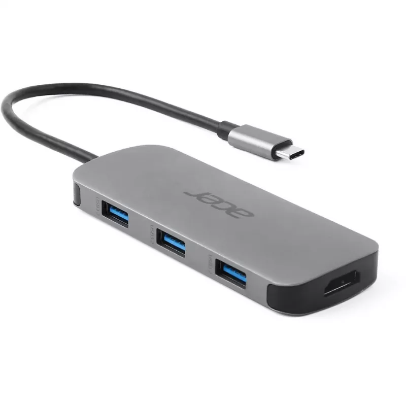 7-in-1 USB-C stotelė Acer – USB 3.2 Gen 1 Type-C, 3x USB-A, HDMI, SD/MicroSD, 100W PD, sidabrinė