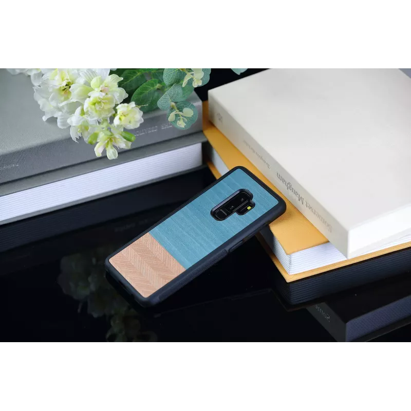 Dėklas Samsung Galaxy S9 Plus iš medžio ir polikarbonato – denim juoda