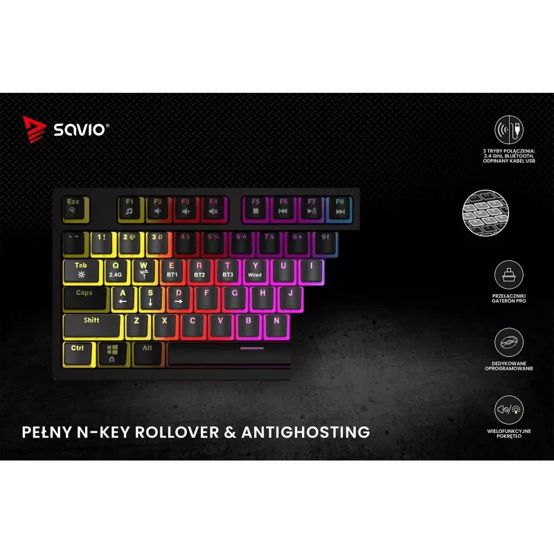 Belaidė mechaninė klaviatūra Savio SAVGK-PHENIX YELLOW PUDDING, geltona, USB