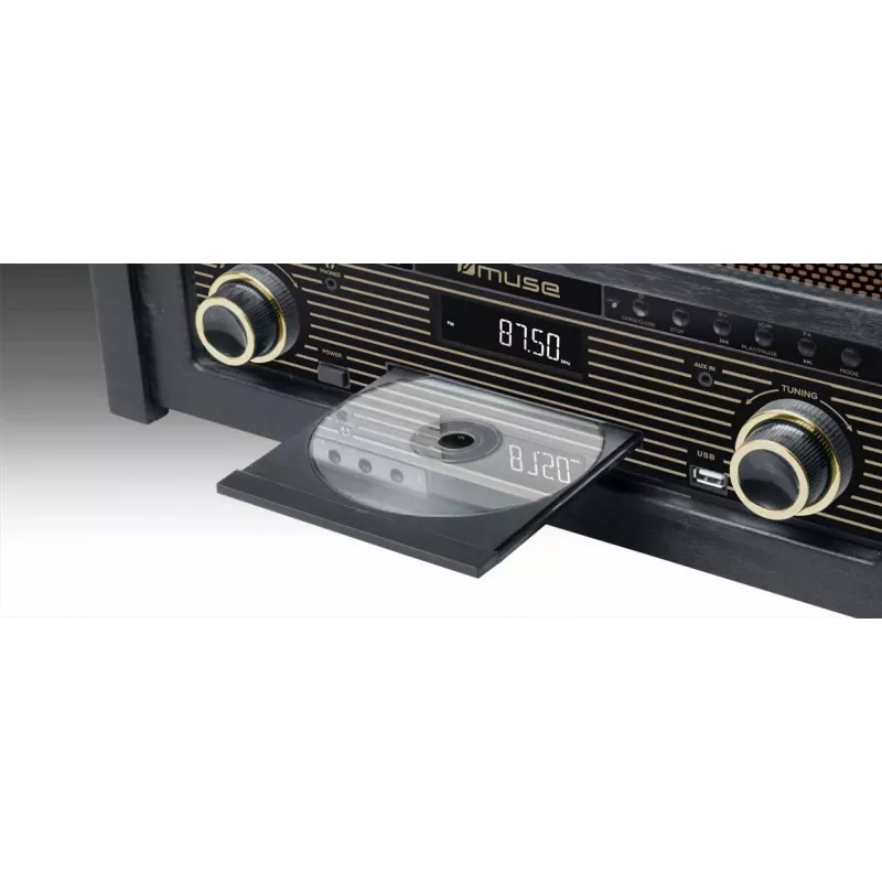 Patefonas muse MT-115 W juodas/auksinis, 33-45-78 aps./min., J formos tonearm, sukamas garsumas, 240 V AC
