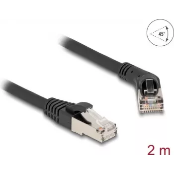 Tinklo kabelis DeLOCK RJ45 Cat.6A 45° kampuotas į tiesų 2 m juodas